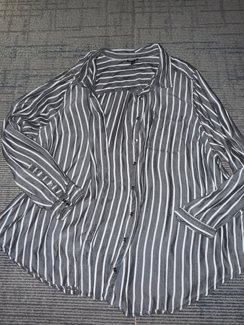 Torrid Women’s Gray and White Striped Button-Up Shirt